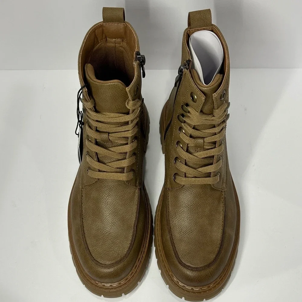 Madden NYC Mens MCCOYY Combat Boots Taupe Brown Lug Sole Zip Up Size 8 NEW‎
